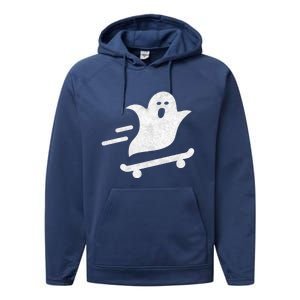 Ghost Skate Halloween Skateboarding Spooky Skateboard Funny Cute Gift Performance Fleece Hoodie