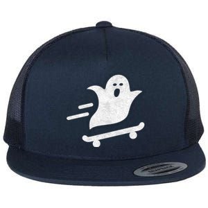 Ghost Skate Halloween Skateboarding Spooky Skateboard Funny Cute Gift Flat Bill Trucker Hat