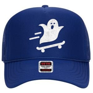 Ghost Skate Halloween Skateboarding Spooky Skateboard Funny Cute Gift High Crown Mesh Back Trucker Hat