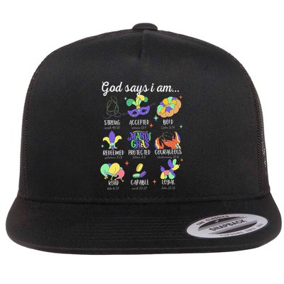 God Says I Am Mardi Gras Christian Bible Verse Fattuesday Flatbill Hat