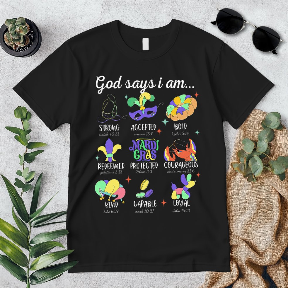 God Says I Am Mardi Gras Christian Bible Verse Fattuesday Premium T-Shirt
