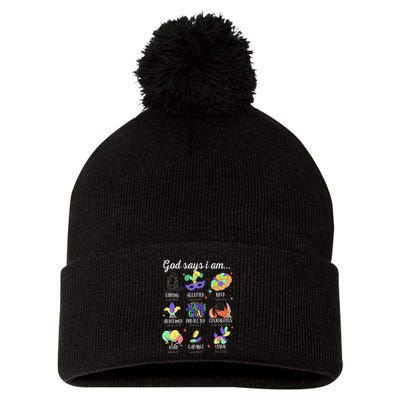 God Says I Am Mardi Gras Christian Bible Verse Fattuesday Pom Pom 12in Knit Beanie