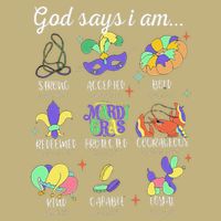 God Says I Am Mardi Gras Christian Bible Verse Fattuesday Button