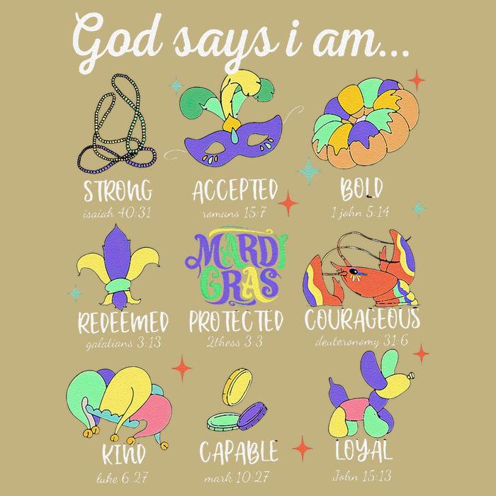 God Says I Am Mardi Gras Christian Bible Verse Fattuesday Button