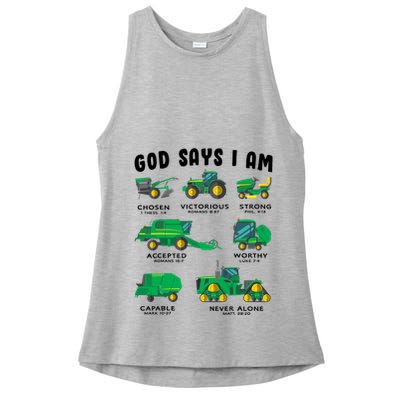 God Says I Am Tractor Farm Truck Bible Verse Ladies PosiCharge Tri-Blend Wicking Tank