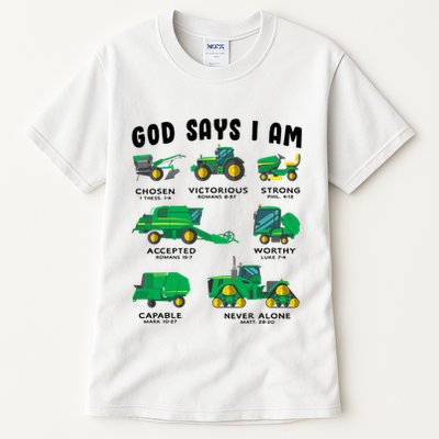 God Says I Am Tractor Farm Truck Bible Verse Tall T-Shirt