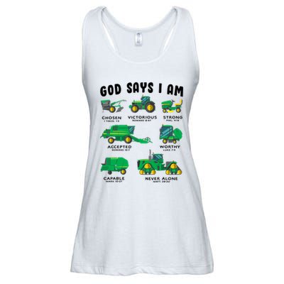 God Says I Am Tractor Farm Truck Bible Verse Ladies Essential Flowy Tank
