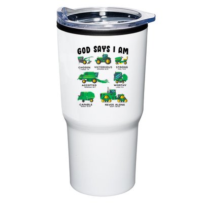 God Says I Am Tractor Farm Truck Bible Verse Tumbler