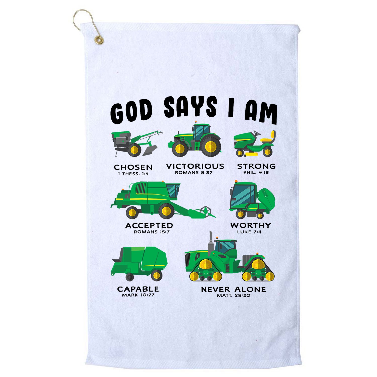 God Says I Am Tractor Farm Truck Bible Verse Golf Towel