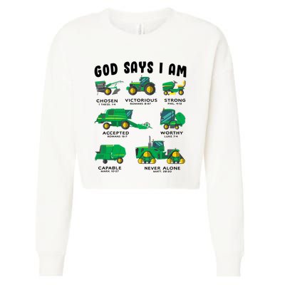 God Says I Am Tractor Farm Truck Bible Verse Cropped Pullover Crew