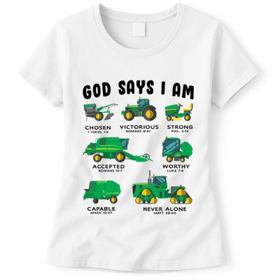 God Says I Am Tractor Farm Truck Bible Verse Womens T-Shirt