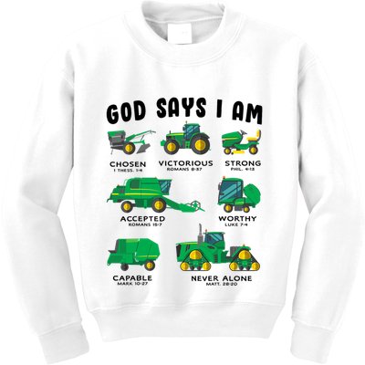 God Says I Am Tractor Farm Truck Bible Verse Kids Sweatshirt