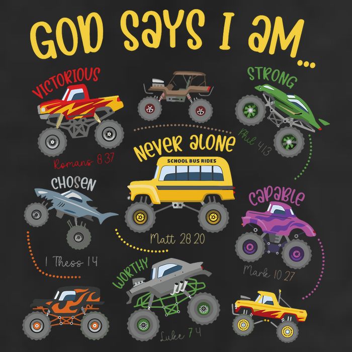 God Says I Am Construction Bible Verse Truck 7 Panel Mesh Trucker Snapback Hat