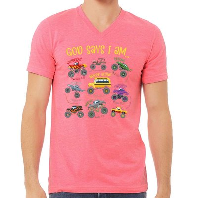 God Says I Am Construction Bible Verse Truck V-Neck T-Shirt