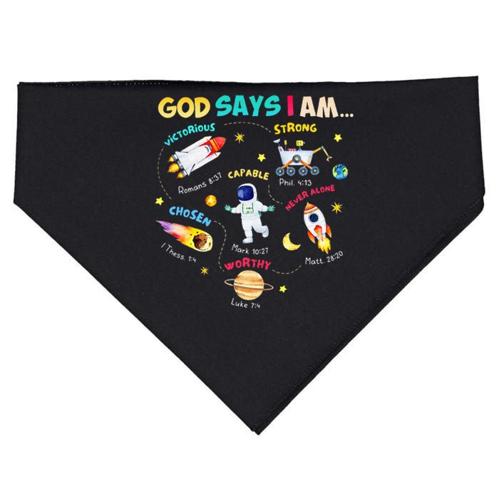 God Says I Am Outer Space Themed Bible Christian USA-Made Doggie Bandana