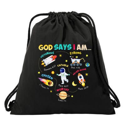 God Says I Am Outer Space Themed Bible Christian Drawstring Bag