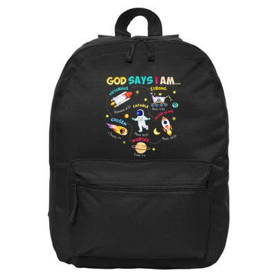 God Says I Am Outer Space Themed Bible Christian 16 in Basic Backpack