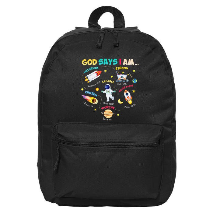 God Says I Am Outer Space Themed Bible Christian 16 in Basic Backpack
