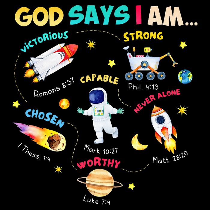 God Says I Am Outer Space Themed Bible Christian 16 in Basic Backpack