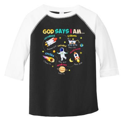 God Says I Am Outer Space Themed Bible Christian Toddler Fine Jersey T-Shirt
