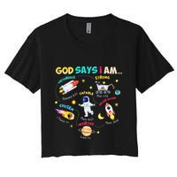God Says I Am Outer Space Themed Bible Christian Women's Crop Top Tee