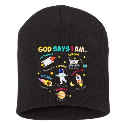 God Says I Am Outer Space Themed Bible Christian Short Acrylic Beanie