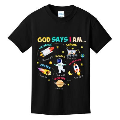 God Says I Am Outer Space Themed Bible Christian Kids T-Shirt