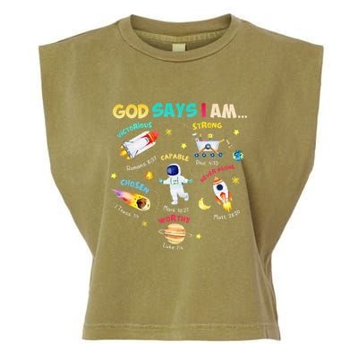 God Says I Am Outer Space Themed Bible Christian Garment-Dyed Women's Muscle Tee