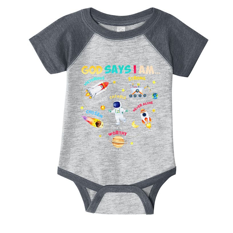 God Says I Am Outer Space Themed Bible Christian Infant Baby Jersey Bodysuit