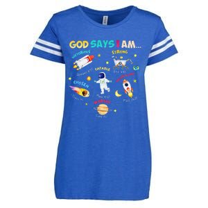 God Says I Am Outer Space Themed Bible Christian Enza Ladies Jersey Football T-Shirt