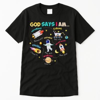 God Says I Am Outer Space Themed Bible Christian Tall T-Shirt