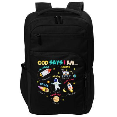 God Says I Am Outer Space Themed Bible Christian Impact Tech Backpack