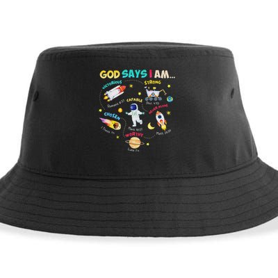 God Says I Am Outer Space Themed Bible Christian Sustainable Bucket Hat
