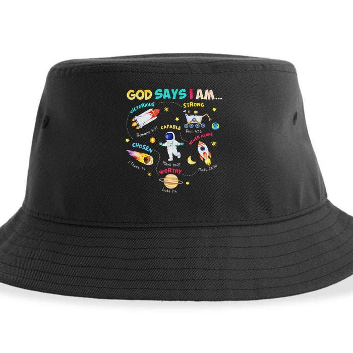 God Says I Am Outer Space Themed Bible Christian Sustainable Bucket Hat