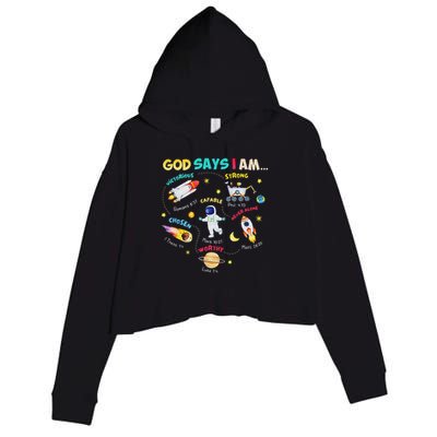 God Says I Am Outer Space Themed Bible Christian Crop Fleece Hoodie