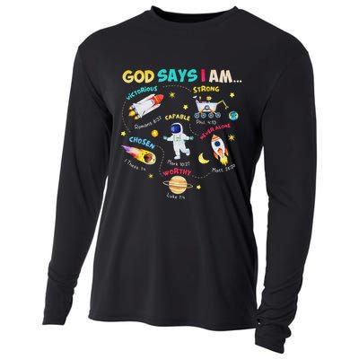 God Says I Am Outer Space Themed Bible Christian Cooling Performance Long Sleeve Crew