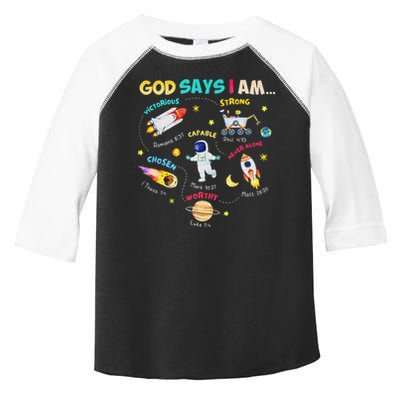 God Says I Am Outer Space Themed Bible Christian Toddler Fine Jersey T-Shirt