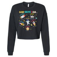 God Says I Am Outer Space Themed Bible Christian Cropped Pullover Crew
