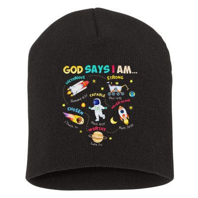 God Says I Am Outer Space Themed Bible Christian Short Acrylic Beanie
