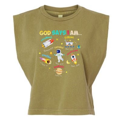 God Says I Am Outer Space Themed Bible Christian Garment-Dyed Women's Muscle Tee