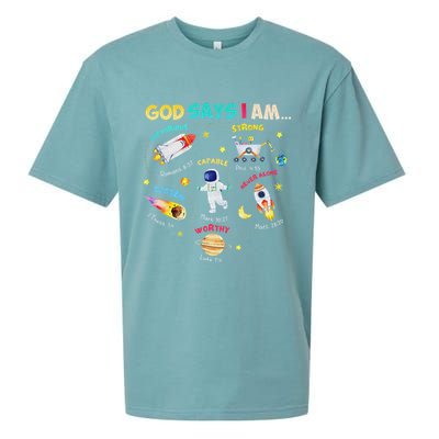 God Says I Am Outer Space Themed Bible Christian Sueded Cloud Jersey T-Shirt