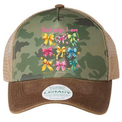 God Says I Am Coquette Bow Floral Christian Mothers Day Legacy Tie Dye Trucker Hat