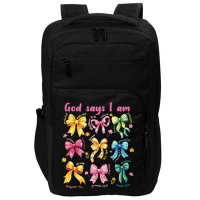 God Says I Am Coquette Bow Floral Christian Mothers Day Impact Tech Backpack