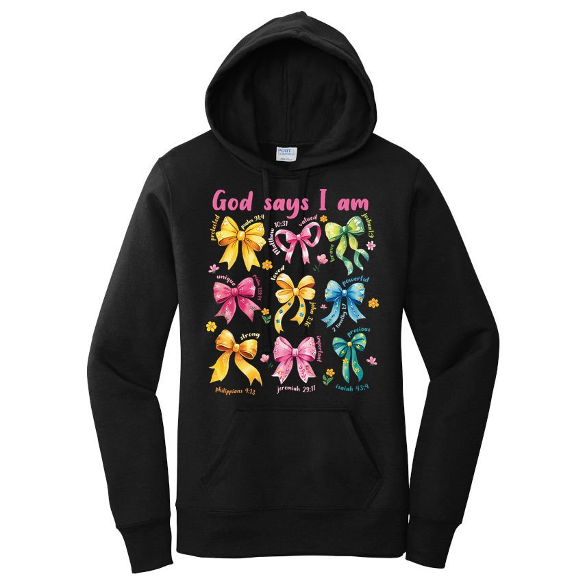 God Says I Am Coquette Bow Floral Christian Mothers Day Women's Pullover Hoodie