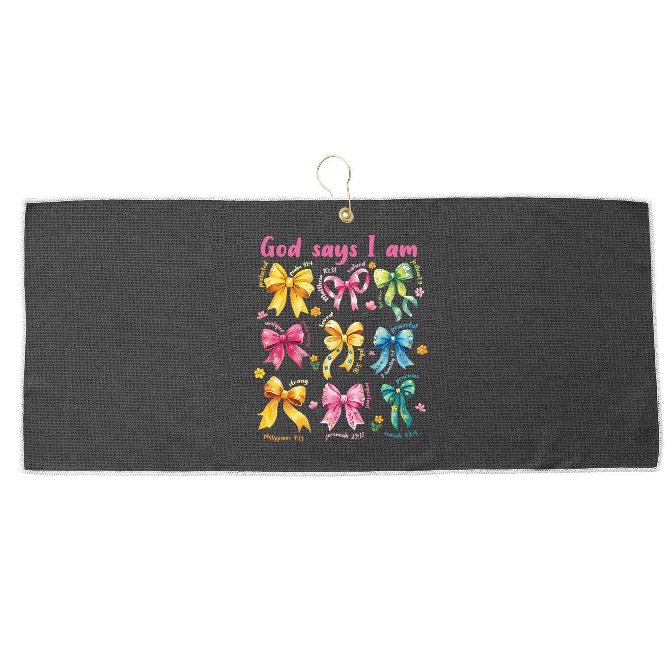 God Says I Am Coquette Bow Floral Christian Mothers Day Large Microfiber Waffle Golf Towel