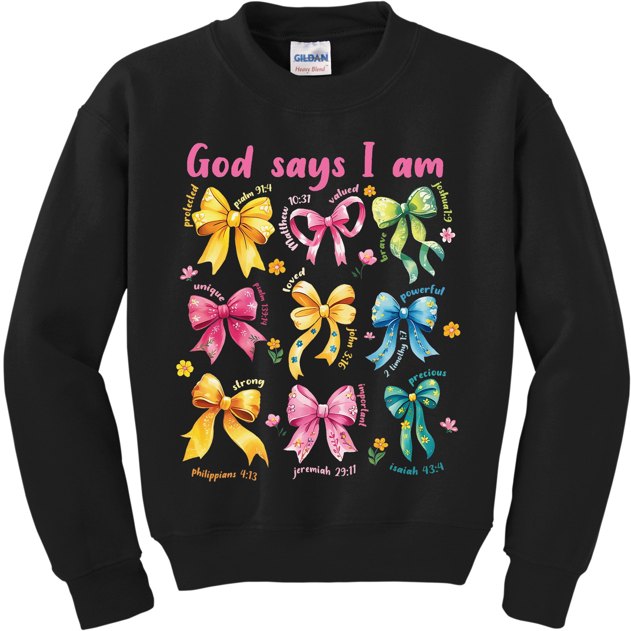 God Says I Am Coquette Bow Floral Christian Mothers Day Kids Sweatshirt