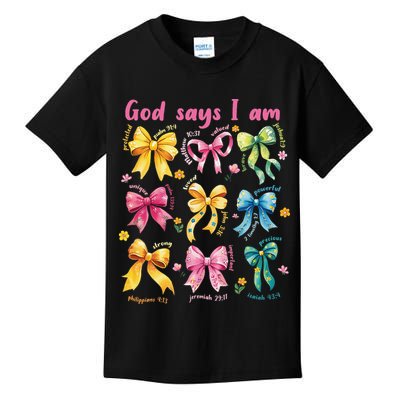 God Says I Am Coquette Bow Floral Christian Mothers Day Kids T-Shirt