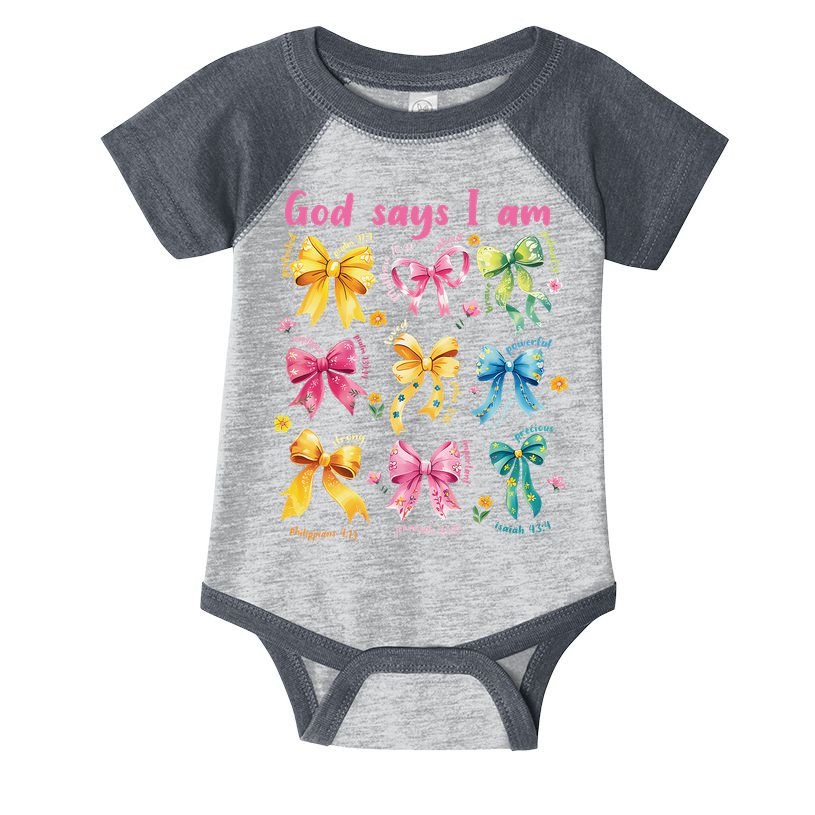 God Says I Am Coquette Bow Floral Christian Mothers Day Infant Baby Jersey Bodysuit