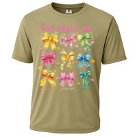 God Says I Am Coquette Bow Floral Christian Mothers Day Cooling Performance Crew T-Shirt