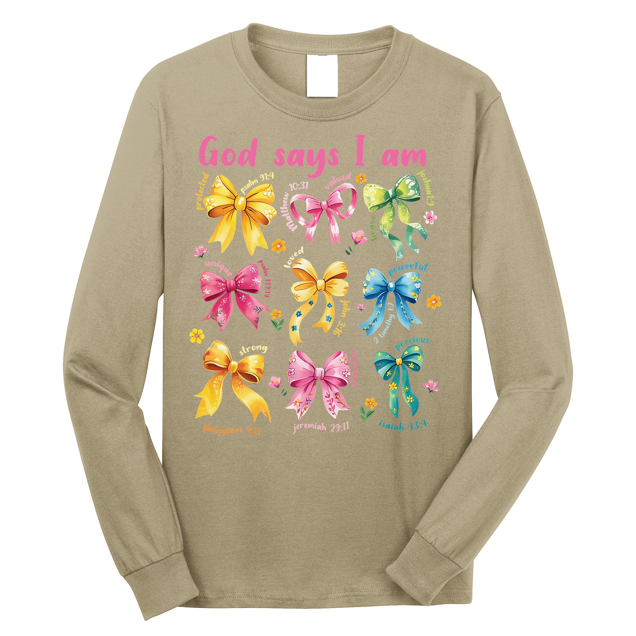 God Says I Am Coquette Bow Floral Christian Mothers Day Long Sleeve Shirt